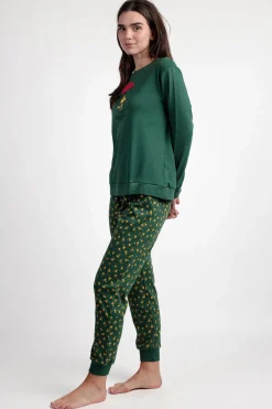 Admas Pijama largo Snoopy 100% algodón para mujer verde Sale