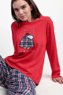 Admas Pijama largo Snoopy cuadros 100% algodón rojo Sale