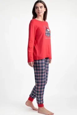 Admas Pijama largo Snoopy cuadros 100% algodón rojo Sale