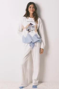 Women'secret Pijama largo Snoopy polar mousse marfil Outlet