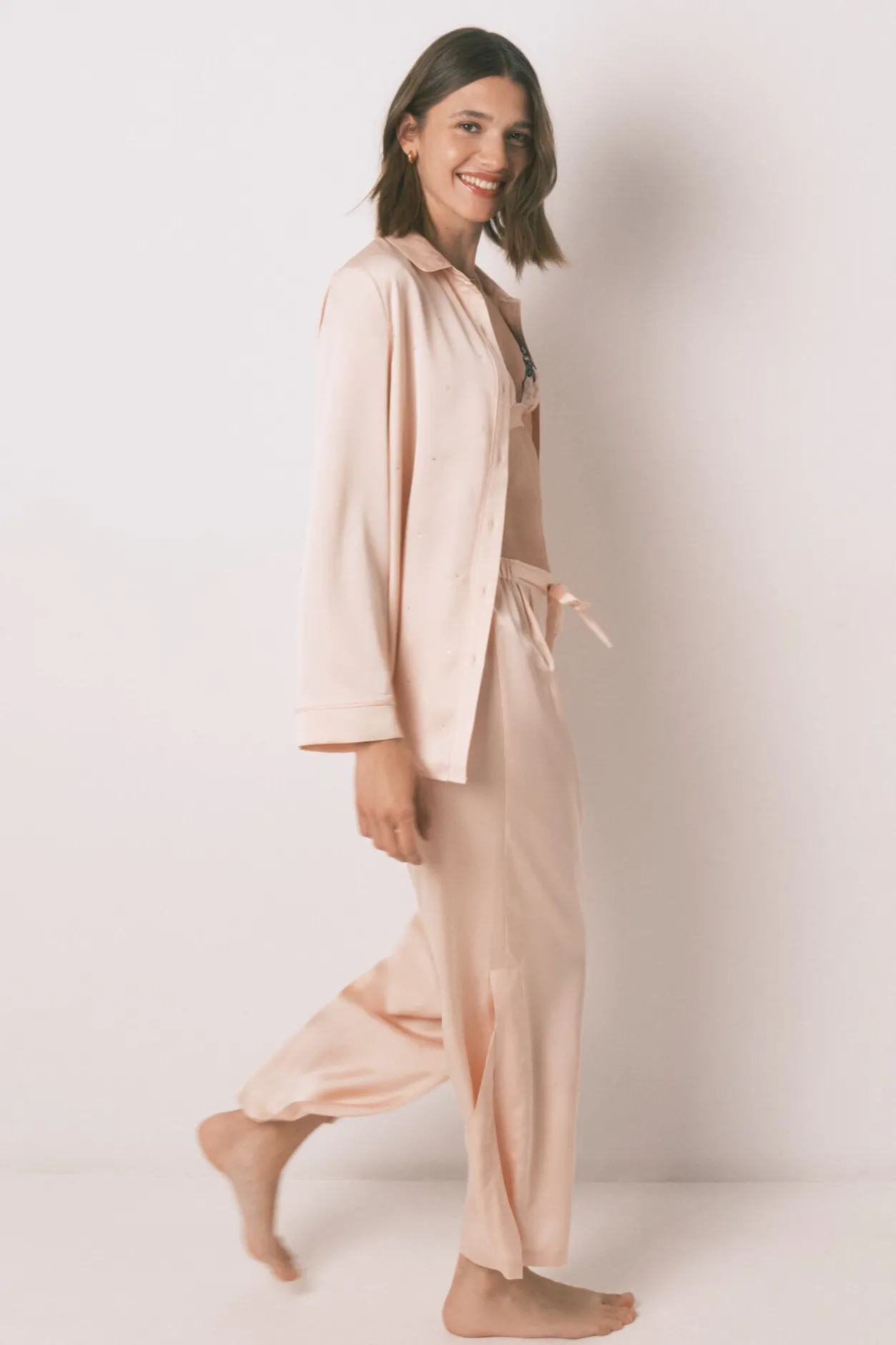 Women'secret Pijama largo strass satén naranja Outlet