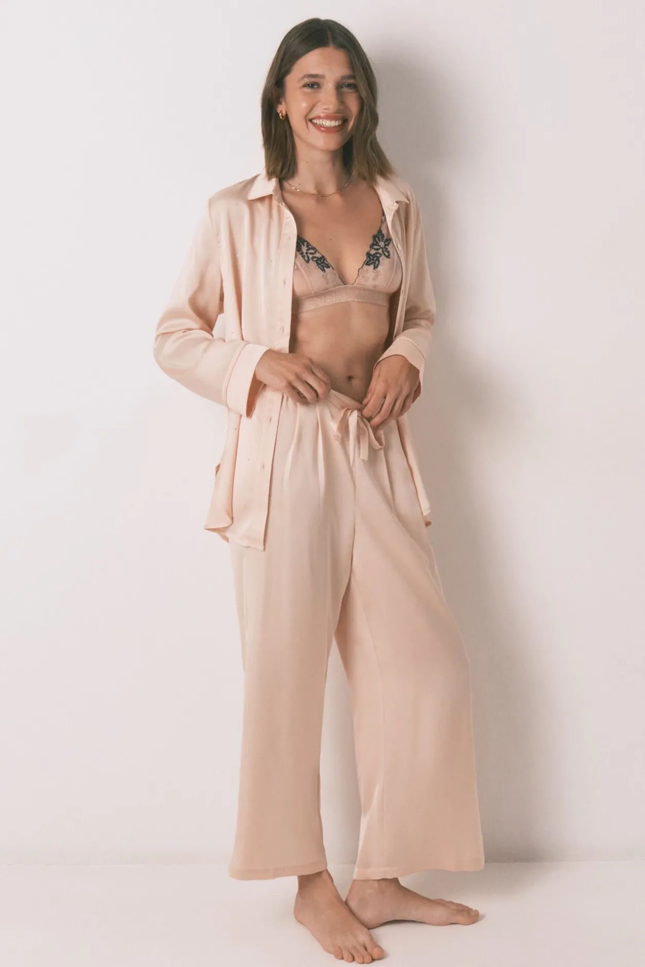 Women'secret Pijama largo strass satén naranja Outlet