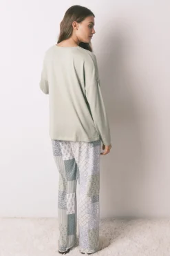 Women'secret Pijama largo super soft patchwork verde