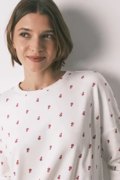 Women'secret Pijama largo terciopelo blanco flores marfil New