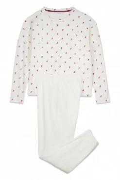 Women'secret Pijama largo terciopelo blanco flores marfil New