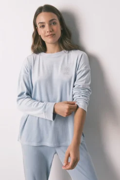 Women'secret Pijama largo terciopelo canalé azul Clearance