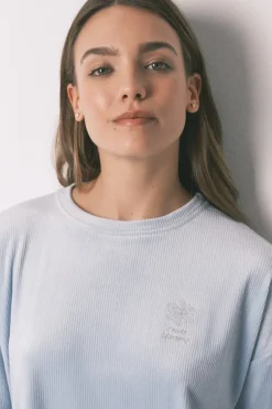 Women'secret Pijama largo terciopelo canalé azul Clearance