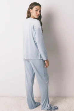 Women'secret Pijama largo terciopelo canalé azul Clearance