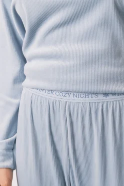 Women'secret Pijama largo terciopelo canalé azul Clearance