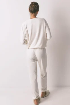 Women'secret Pijama largo terciopelo suave blanco brillo marfil Sale