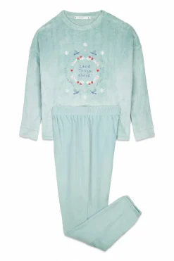 Women'secret Pijama largo terciopelo textura azul New