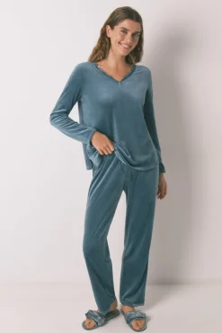 Women'secret Pijama largo terciopelo verde