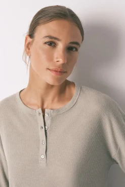 Women'secret Pijama largo textura waffle verde kaki Discount