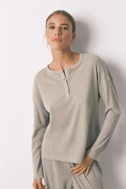 Women'secret Pijama largo textura waffle verde kaki Discount