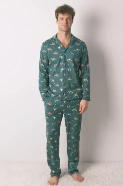 Women'secret Pijama masculino camisero perritos 100% algodón verde