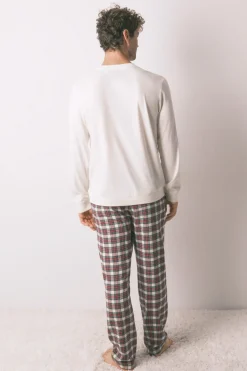 Women'secret Pijama masculino largo 100% algodón cuadros marfil Discount