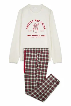 Women'secret Pijama masculino largo 100% algodón cuadros marfil Discount