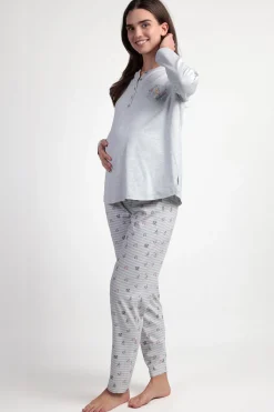 Admas Pijama maternity largo rayas Alicia Wonderland gris Online