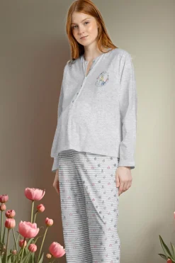 Admas Pijama maternity largo rayas Alicia Wonderland gris Online