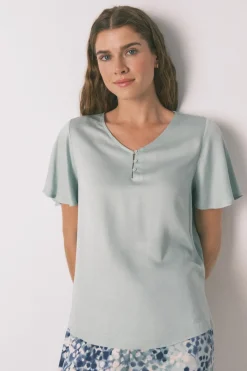 Women'secret Pijama satén viscosa floral verde Online