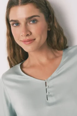 Women'secret Pijama satén viscosa floral verde Online