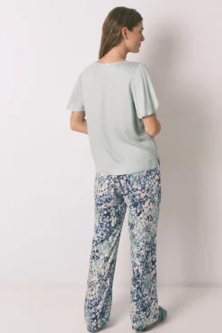 Women'secret Pijama satén viscosa floral verde Online
