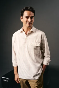 OOTO Polera de algodón con lino Marfil Outlet