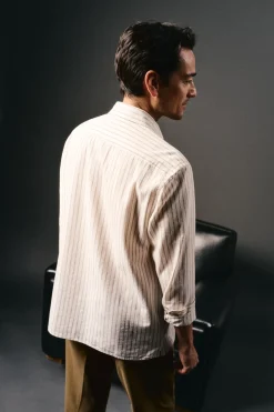 OOTO Polera de algodón con lino Marfil Outlet