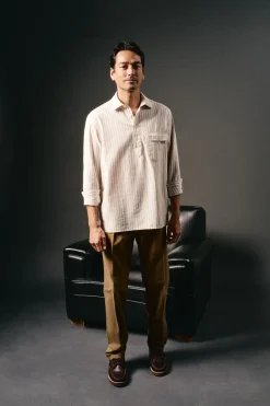 OOTO Polera de algodón con lino Marfil Outlet