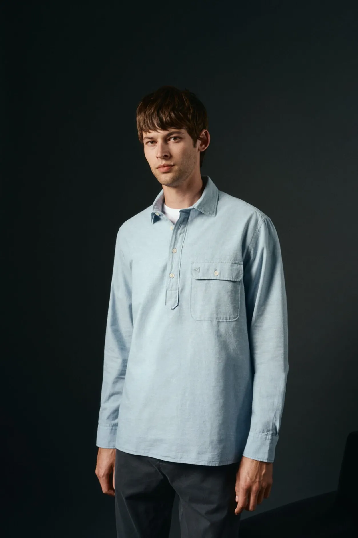 OOTO Polera de algodón con lino Azul Clearance