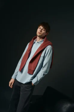 OOTO Polera de algodón con lino Azul Clearance