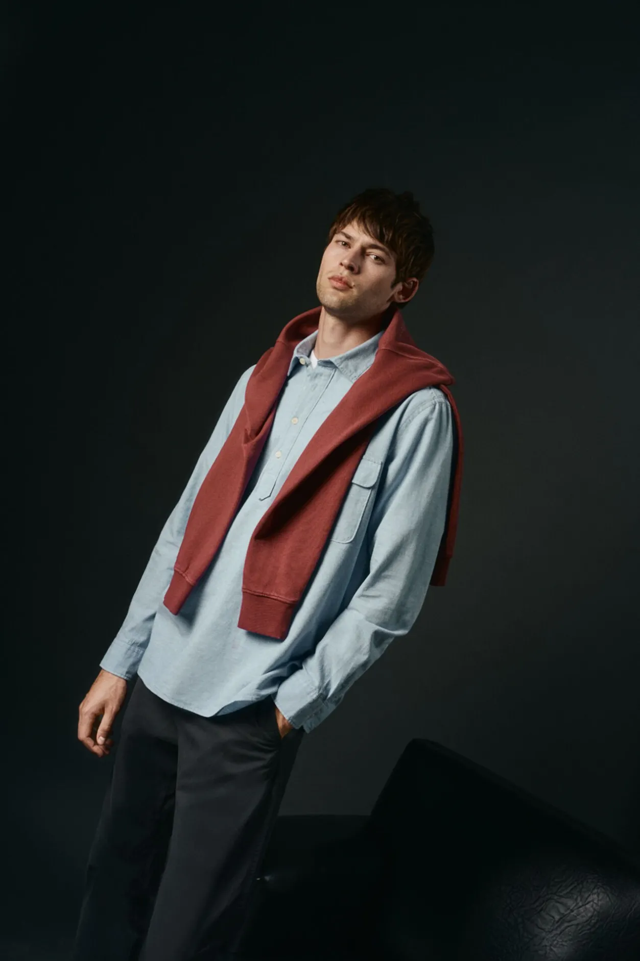 OOTO Polera de algodón con lino Azul Clearance