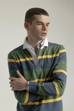 PuroEGO Polo algodón multirayas Verde Sale