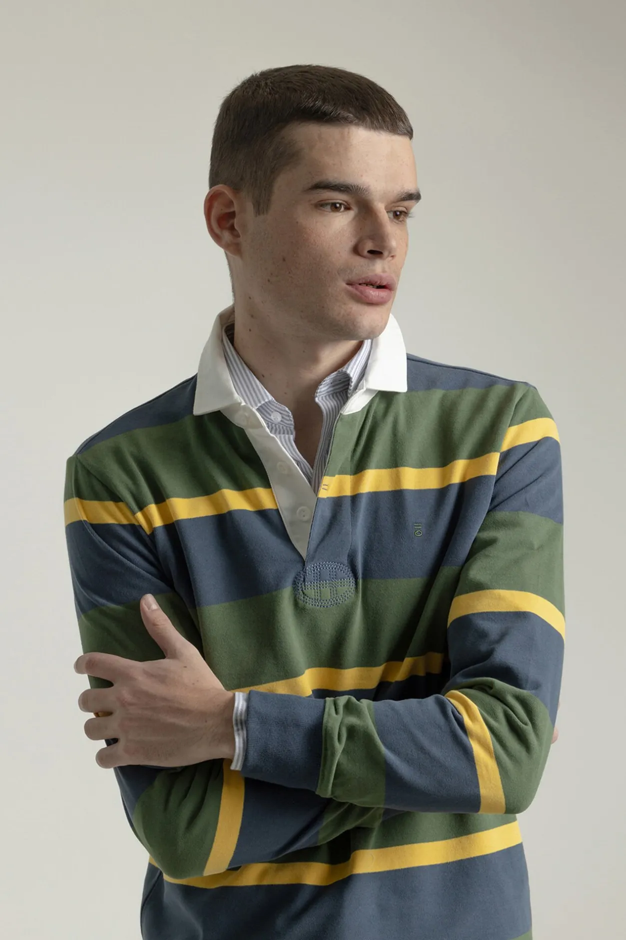 PuroEGO Polo algodón multirayas Verde Sale