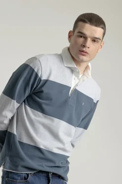 PuroEGO Polo algodón rugby franjas Azul oscuro Online