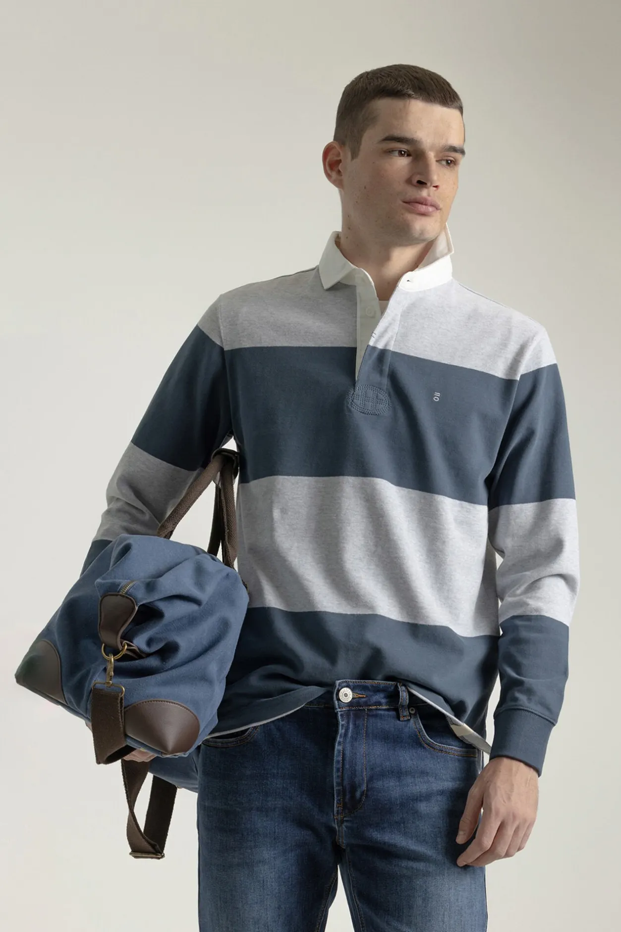 PuroEGO Polo algodón rugby franjas Azul oscuro Online