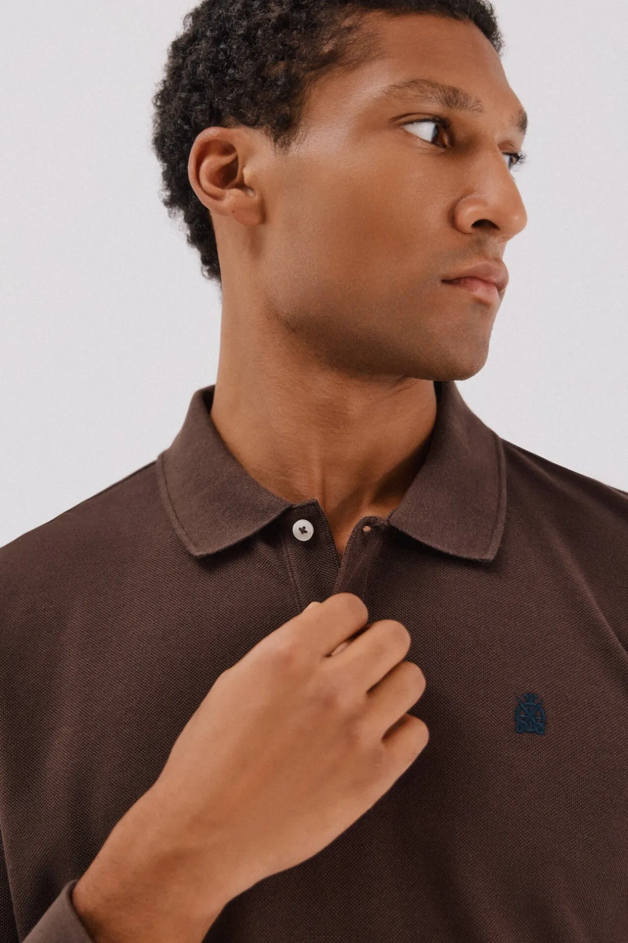 Cortefiel Polo básico manga larga Marrón oscuro Outlet