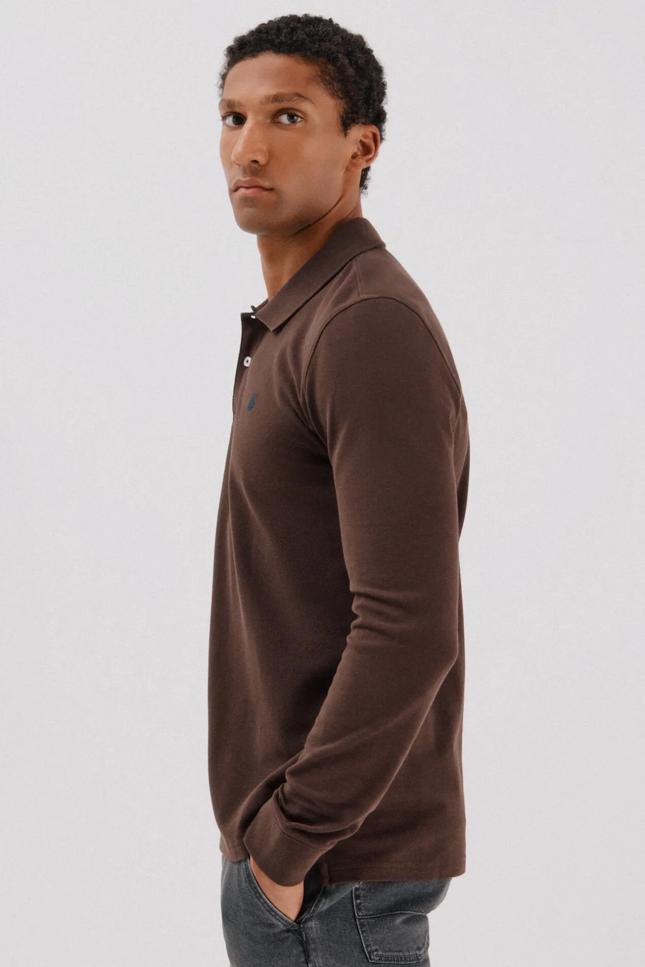 Cortefiel Polo básico manga larga Marrón oscuro Outlet