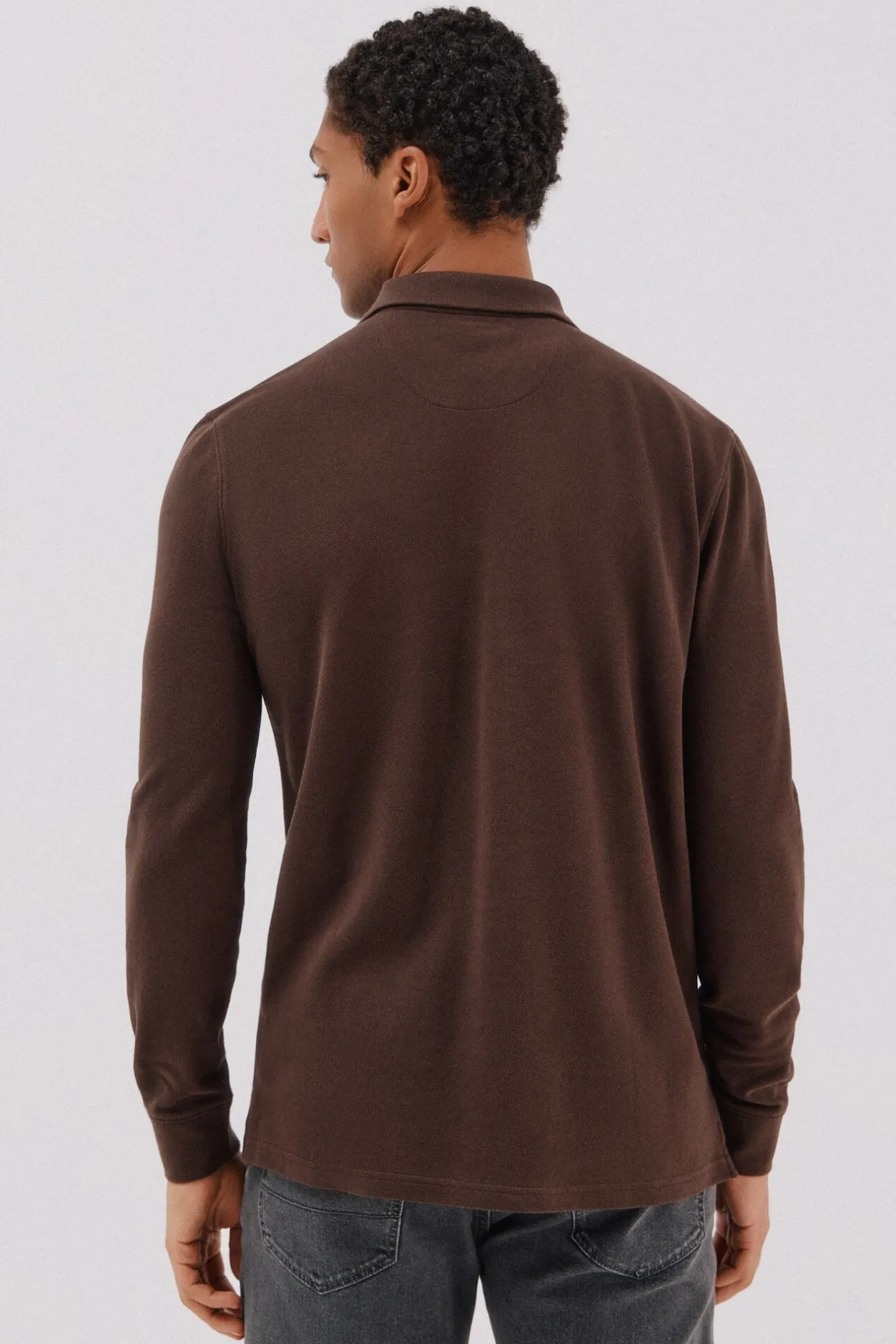 Cortefiel Polo básico manga larga Marrón oscuro Outlet