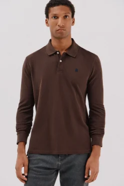 Cortefiel Polo básico manga larga Marrón oscuro Outlet