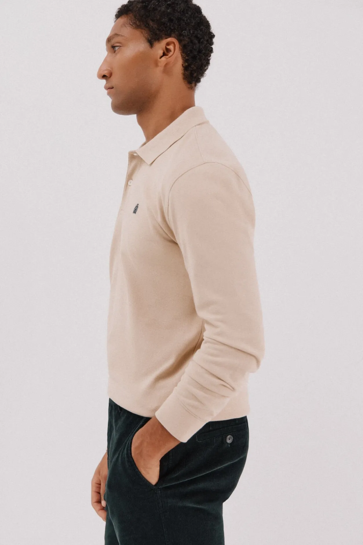 Cortefiel Polo básico manga larga Beige Clearance