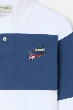 Silbon Polo clásico rugby rayas Azul Hot