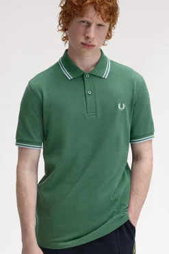 Fred Perry Polo de hombre de piqué de manga corta Verde New