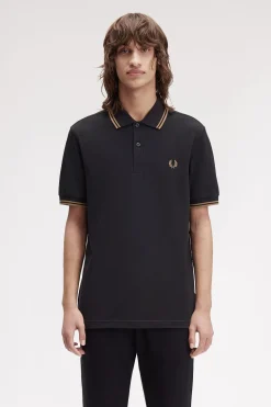 Fred Perry Polo de hombre de piqué de manga corta Negro Outlet