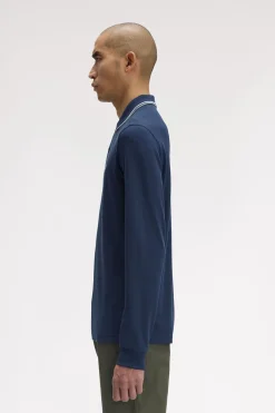 Fred Perry Polo de hombre de piqué de manga larga Azul marino Outlet