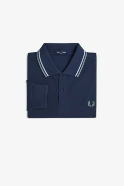 Fred Perry Polo de hombre de piqué de manga larga Azul marino Outlet