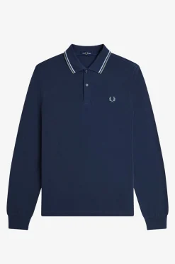 Fred Perry Polo de hombre de piqué de manga larga Azul marino Outlet