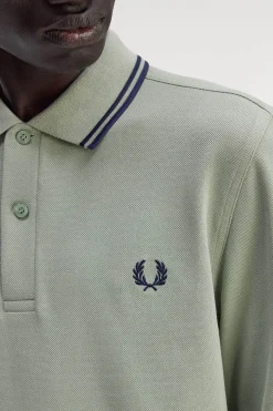 Fred Perry Polo de hombre de piqué de manga larga Kaki Online