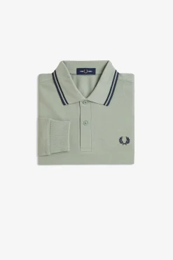 Fred Perry Polo de hombre de piqué de manga larga Kaki Online