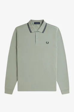 Fred Perry Polo de hombre de piqué de manga larga Kaki Online